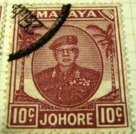 Johore 1949 Sultan Sir Ibrahim 10c - Used - Johore