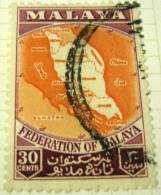 Malaya 1957 Map Of Malaya Federation 30c - Used - Malayan Postal Union