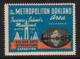 USA 1939 GOLDEN GATE EXHIBITION OAKLAND CALIFORNIA VIGNETTE DESIGN 1 HM TOURISM PROMOTION POSTER STAMP - Non Classificati