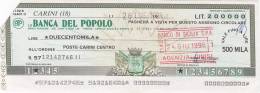 BANCA DEL POPOLO  /  Assegno Circolare _ Fino A 500.000 Lire - Otros & Sin Clasificación