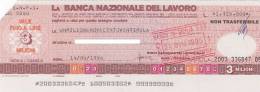 BANCA NAZIONALE DEL LAVORO  /  Assegno Circolare_ Fino A 3 Milioni Di Lire - Other & Unclassified