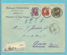 195+212+214 Op Brief Aangetekend Met Stempel BRUXELLES 12 Met Hoofding "PORIGNON B." - 1921-1925 Small Montenez