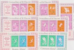 St Vincent Grenadines 1976 Map Common Type - Set Of 4 Exploded Booklet Panes For The 7 Islands MNH - St.Vincent (1979-...)