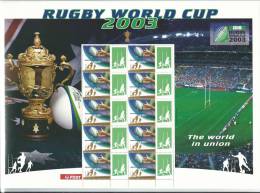 2003 Rugby World Cup 10 X 50  Cent Stamps With Special Tags Large Sheet  Mint Unhinged - Blocks & Sheetlets