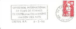 CACHET OBLITERATION FLAMME CRETEIL FESTIVAL FILM DE FEMMES ENVELOPPE 16X11 - Brieven En Documenten