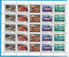 1993X -2589-92  JUGOSLAVIJA  PESCI  FISHS   5 STRIPS  MNH - Hojas Y Bloques