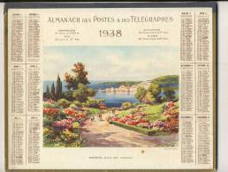 ALMANACH  DES POSTES ET DES TELEGRAPHES( 1938)   MENTON Baie Est (garavan) (signé LESSIEUX) - Big : 1921-40