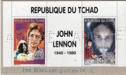 Tchad 1996 Y&T 578 Et 580. John Lennon. Bloc Dentelé Perforé "annulé" Collé Sur Carton Par L´imprimeur Afin De ... - Chanteurs
