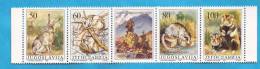 1992x   2525-28   JUGOSLAVIJA CONIGLI RABBITS STRIP MNH - Konijnen