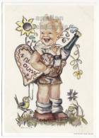 HUMMEL ORIGINAL Postcard-LAUGHING BOY-HEART-CHAMPAGNE-No 5939-ARTIST SIGNED   [s3860] - Hummel