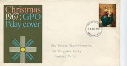 Great Britain- First Day Cover FDC- "Christmas: Madonna And Child, By Murillo" Issue [London 18.10.1967] -posted - 1952-71 Ediciones Pre-Decimales