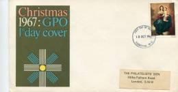 Great Britain- First Day Cover FDC- "Christmas: Madonna And Child, By Murillo" Issue [London 18.10.1967] -posted - 1952-1971 Dezimalausgaben (Vorläufer)