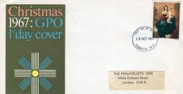 Great Britain- First Day Cover FDC- "Christmas: Madonna And Child, By Murillo" Issue [London 18.10.1967] -posted - 1952-1971 Pre-Decimale Uitgaves
