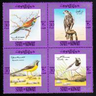 Kuwait MNH Scott #589 Block Of 4 European Bee-eater, Goshawk, Gray And Pied Wagtails - Birds - Kuwait