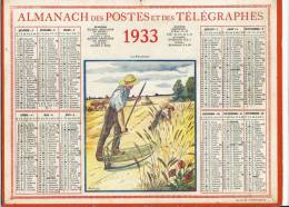 ALMANACH  DES POSTES ET DES TELEGRAPHES( 1933)   Le Faucheur - Formato Grande : 1921-40