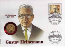 Numisbrief Demokratie 1989 Numisletter Bundesbank 1DM Gold+ BRD 1158 O 20€ Porträt Präsident Heinemann Cover Of Germany - 1 Mark