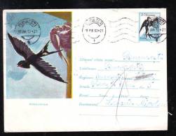 SWALLOW,HIRONDELLES,1961, COVER  STATIONAY ENTIER POSTAL,SENT TO MAILL,VERY RARE,ROMANIA - Zwaluwen