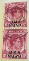 Malaya 1948 King George VI Overprinted BMA 10c Pair - Used - Malaya (British Military Administration)