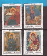 1993X  2637-40  JUGOSLAVIJA   ARTE ICONE  PITTURA RELIGIONE  MONASTERI    MNH - Nuevos