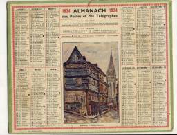 ALMANACH  DES POSTES ET DES TELEGRAPHES( 1934)    QUIMPER Vieilles Maisons - Tamaño Grande : 1921-40