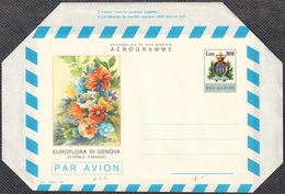 SAN MARINO - AEROGRAMMA EUROFLORA 25 APRILE - 3 MAGGIO 1981 L. 300 - 1981 - CATALOGO FILAGRANO A11 - NUOVO ** - Interi Postali