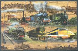 Jugoslawien – Yugoslavia 1998 Railways Booklet Pane MNH, 5 X; Michel # 2880-85 - Nuevos