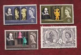 UK 1964  Mint Hinged Stamp(s)  Elizabeth II  Shakespear Nrs. 366=379 4 Values Only) - Ungebraucht