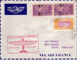 DAHOMEY-COTONOU -LETTRE POUR AIR FRANCE DAKAR-CACHET COTE OCCIDENTALE D'AFRIQUE AEROMARITIME 1e VOYAGE MARS 1937-VERSO D - Storia Postale