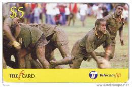 Fiji, FIJ-R-024a, $5,  Naitafiri Rugby, Scrum Half, 2 Scans. - Fiji