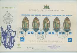 1977 SAN MARINO FDC  "VENETIA" FOGLIETTI BF  CENTENARIO DEL FRANCOBOLLO  RACCOMANDATA - Blocs-feuillets