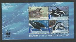 2010 WWF Dolphins Of The Australian Coastline Mini Sheet Set Of 4  Stamps Complete Mint Unhinged Gum - Nuevos