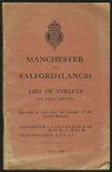 "Manchester And Salford (Lancs)  List Of Streets And Post Offices  1939"                                0.25 L-L - Atlases, Maps