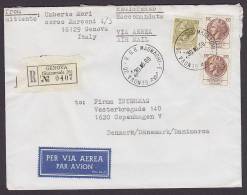 ## Italy Via Aerea Label Registered Einschreiben Raccomandata GENOVA (Succursale 26) Label 1969 Cover Lettera Denmark - Airmail