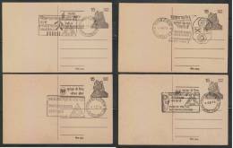 INDIA ROAD SAFETY  4 Different  CANCELLATIONS  15 (P) Postal Stationary Tiger Post Cards  # 42069 Indien Inde - Unfälle Und Verkehrssicherheit