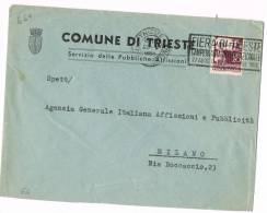 650- Storia Postale AMG-FTT 25.5.1950 Comune Di Trieste Affrancato Con Isolato £. 20 Su Busta Timbro Targhetta X Milano - Marcophilia