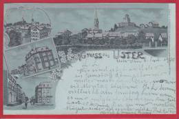USTER BEI NACHT, MONDSCHEIN-LITHO 1900 - Uster