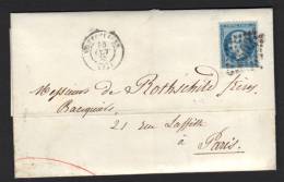 Lettre De 1865-MONTPELLIER (33)- Timbre Y&T N°22- GC 2502 (DE ROTHSCHILD) - 1862 Napoléon III.
