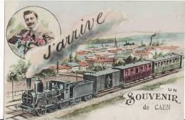 Carte Postale Fantaisie J´Arrive En TRAIN - SOUVENIR De CAEN - TRANSPORT - CHEMIN De FER - - Caen