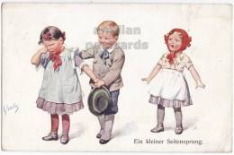 K.FEIERTAG~A SMALL INFIDELITY~CHILDREN LOVE~1912 ARTIST SIGNED Postcard~B.K.W.I.  [c4545] - Feiertag, Karl