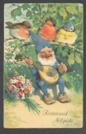 GNOOM  DWARF  PLAYING  MANDOLINE  , BIRDS  SINGING ,  BAUMGARTEN  , OLD POSTCARD MEISSNER BUCH - Baumgarten, F.