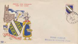 France 1953 FDC Arms Champagne 2 F. +  Dauphinè 3 F. (on Back) - Covers