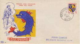 France 1953 FDC Arms Dauphiné 3 F. +  On Back Champagne 2 F. - Omslagen