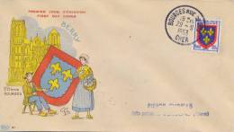 France 1953 FDC Arms Berrì 80 C. + On Back Picardie 50 C. And Pair Touraine 2 Fr. (issue 1951) - Covers