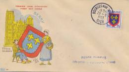 France 1953 FDC Arms Berrì 80 C. + On Back Picardie 50 C. And Pair Touraine 2 Fr. (issue 1951) - Sobres