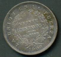 BOLIVIA , 20 CENTAVOS 1909 H , SILVER UNCLEANED COIN - Bolivia