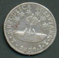 BOLIVIA , 1/2 SOL 1830 PTS - I L , SILVER UNCLEANED COIN - Bolivia