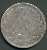 CHILE 1 PESO 1922 , SILVER COIN - Chili
