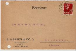 B.Iversen & Co. Trondhjem. Carte Commerciale 1930. - Noruega