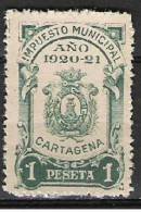 1885-SPAIN REVENUE FISCAL 1 PTA  CARTAGENA MURCIA LOCAL   ANTIGUO SELLO RARISIMO AYUNTAMIENTO DE CARTAGENA MURCIA ,D - Fiscale Zegels