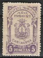 1885-SPAIN REVENUE FISCAL 5 PTS  CARTAGENA MURCIA LOCAL   ANTIGUO SELLO RARISIMO AYUNTAMIENTO DE CARTAGENA MURCIA ,D - Fiscale Zegels